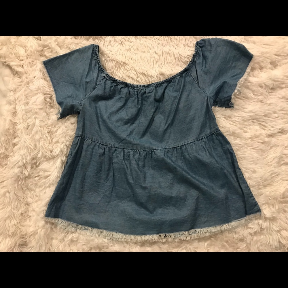 Off the shoulder chambray peplum top